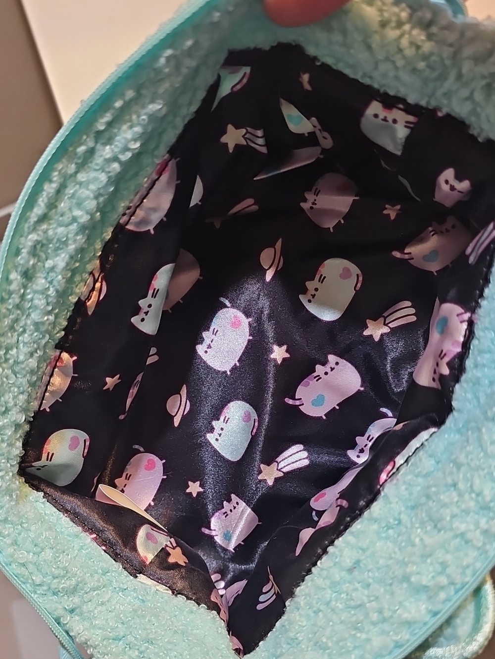 Pusheen Sherpa Zip Pouch in Mint Green and Light Pink - Picture 3 of 8
